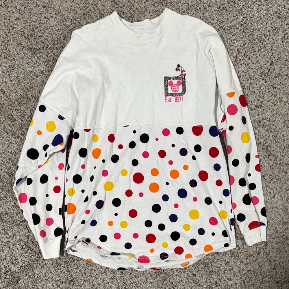 Disney White and Multicolor Polka Dot Long Sleeve Tee